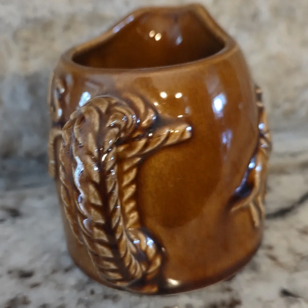 Vtg Souvenir Brown Ceramic Texas State Cowboy Longhorn Small Pitcher Creamer